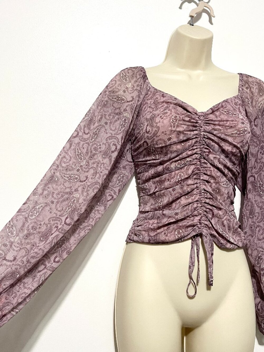 Womens Chiffon Top S Fairy Renfaire Coquette Peasant Milkmaid Balloon Sleeve